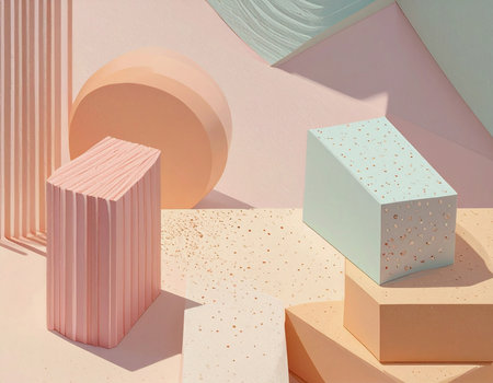 Geometric shapes in pastel colors creating an abstract still life compositionの素材