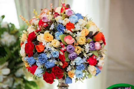 Luxury bouquet made of colorfull roses in flower shop Valentines Bouquet of colorfull rosesの写真素材