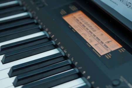 Keys electronic synthesizer close up. Musical instruments Synthesizer Controlsの写真素材