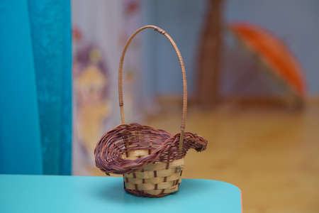 Basket to collect mushrooms. Empty wicker basket .の写真素材