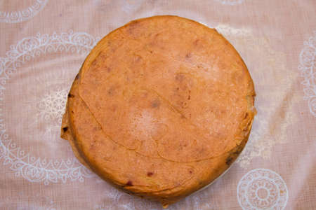 Traditional oriental dish, Khan pilaf in a pita on tableware in a restaurant in Azerbaijanの写真素材