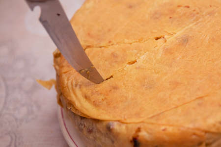 Traditional oriental dish, Khan pilaf in a pita on tableware in a restaurant in Azerbaijanの写真素材