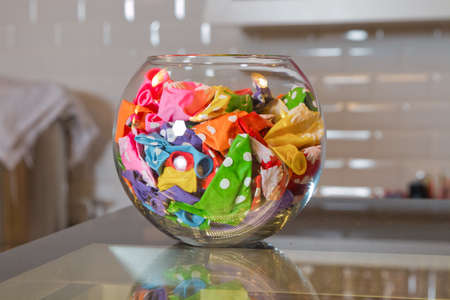 fish bowl Balloon in the fishbowl Colorful unfilled balloonの写真素材