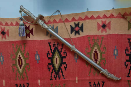 Viking sword medieval Azerbaijan cold steel blade . Ancient Azerbaijan military sword on white background. Clipping path is includedの写真素材