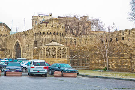 Gate of the old fortress, entrance to Baku old town. Baku, Azerbaijan. Walls of the Old City in Baku . Icheri Sheher is a UNESCO World Heritage Siteのeditorial素材
