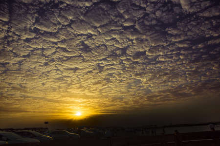 Warm, fire sunset paradise landscape over the sea in the Azerbaijan