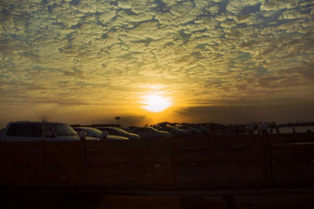 Warm, fire sunset paradise landscape over the sea in the Azerbaijanの写真素材