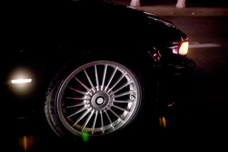 A car burnout at a drag racing track. Car tire Night on the way.の写真素材
