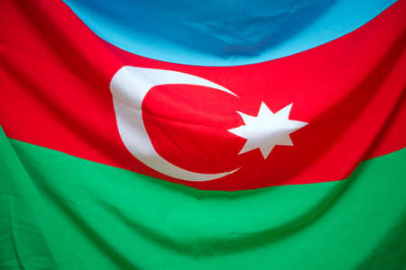 Red Green Blue flag. Azerbaijan national flag with Crescent moon. Azerbaijan tradition patriotic. Flags waving windの写真素材