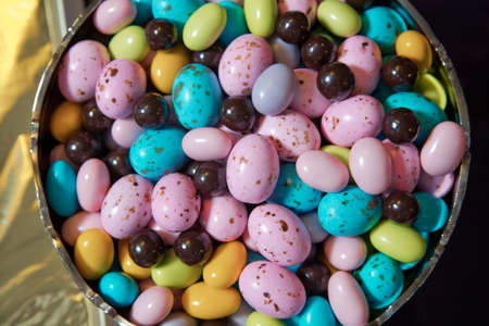 Colored candy in bowl.