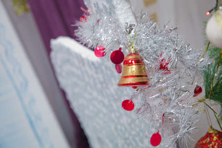 bell decorate on Christmas Tree . Christmas Blue bells with Christmas Trimmings decorated on pine...