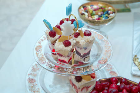 Meringue with summer berries and fruits. Meringue with strawberries, figs, raspberries and...