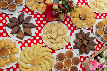 Delicious breakfast food concept. Top view, flat lay, square . A typical Sicilian street food....
