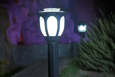Lanterns in the garden. The backdrop is Bush that little light. Magic street lamp close-up with...