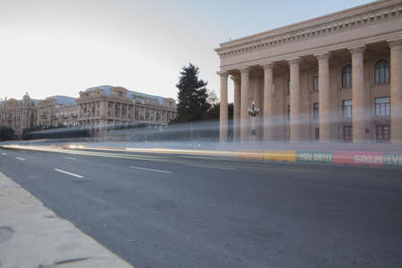 Baku Azerbaijan - 27 April, 2019 . Bright Baku nights . Museum Centre, located on Neftchilar Avenue...