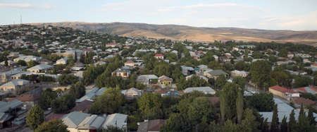 View from above Shamakhi region . Clear view of the houses . Wide angle panoramic view to Shemakhy...