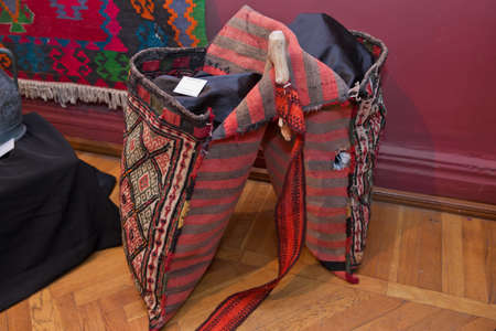 Azerbaijan Baku 04.12.2020 . Saddlebag . Old traditional saddlebag. Sand Bag Saddlebag Design.のeditorial素材