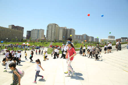 BAKU, AZERBAIJAN - JUNE 1 2019 : Kids festival . In park of Heydar Aliyev Center. People come to the festivalのeditorial素材