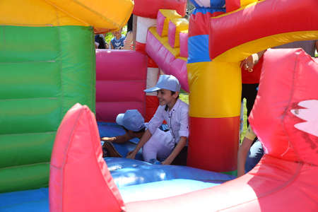BAKU, AZERBAIJAN - JUNE 1 2019 : Kids festival . In park of Heydar Aliyev Center. Children play instantlyのeditorial素材