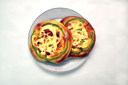 Little pizza . Mix of mini pizzas . Little pepperoni pizzaの写真素材