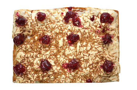 Schoko Kirsch Kuchen Thermomix . White cream cake with red cherries on top.の写真素材