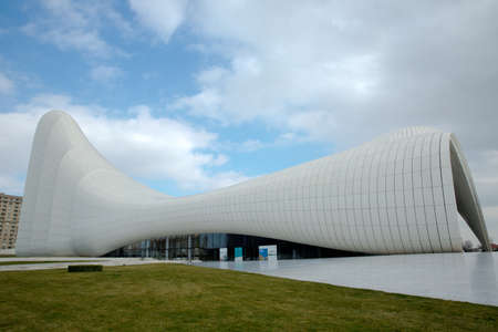 BAKU, AZERBAIJAN - 22.02.2021: Heydar Aliyev center, famous architectural landmark building in Baku by Zaha Hadid . Modern cultural center, which became a new symbol of Bakuのeditorial素材