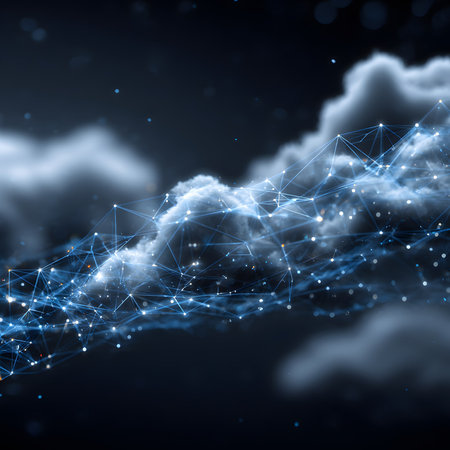 Abstract cloud computing background with connection lines and dots. 3d renderingの素材