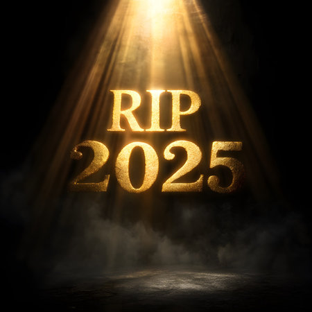 Rip 25 2015 illuminated by spotlight. 3D rendering. Black background.の素材