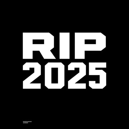 Rip 2023 - White text on black background - Vector illustrationの素材