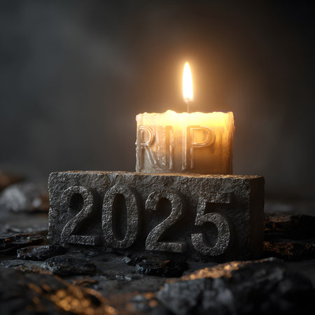 Burning candle with number 2015 on dark background. Happy New Year conceptの素材