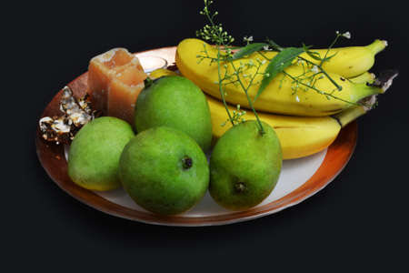 ugadi, telugu new year plating with fruitsの写真素材