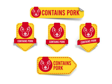 Contains Pork Food Label awareness. Fresh food label designのイラスト素材