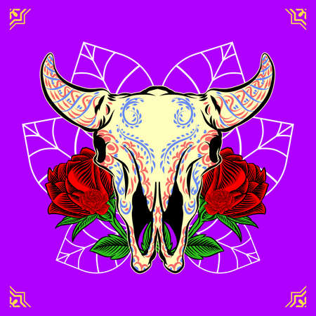 Decorative Bull Skull Head Day of the Dead Mexico Illustrationのイラスト素材