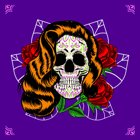 Decorative Lady Skull Head Day of the Dead Mexico Illustrationのイラスト素材