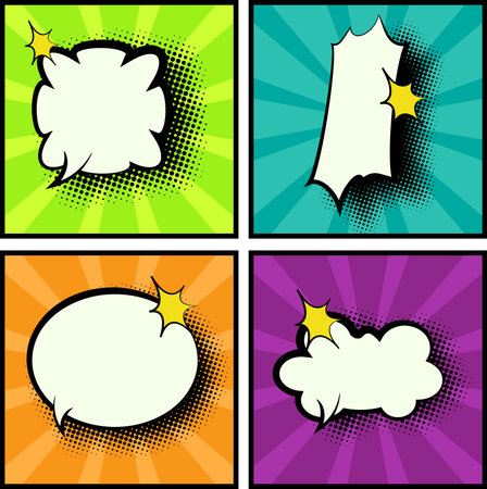 Comic Text Bubble and Speech Cloud Collection with Halftone Style for Pop Art Projectsのイラスト素材