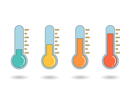 Temperature Thermometer Icon Set in Flat Style for UI Weather App or Infographic Design