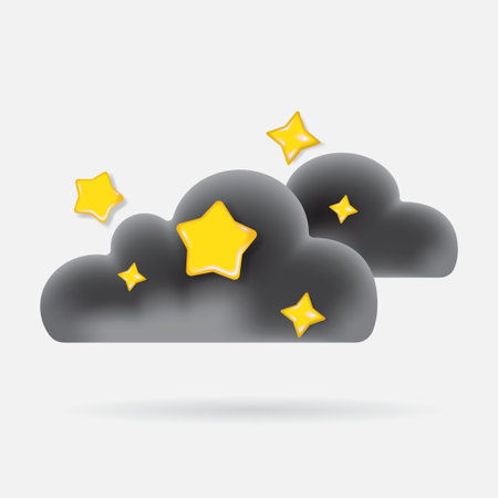 Dark Clouds with Yellow Stars for Night Mood Themes and Sleep UI Elementsのイラスト素材