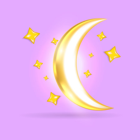 Crescent Gold Moon with Scattered Stars for Celestial Luxury Design Themes pink backgroundのイラスト素材