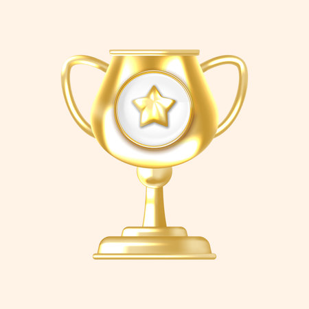 Iconic Gold Trophy Cup Featuring Star Badge Ideal for Digital Rewards and Success Medalsのイラスト素材