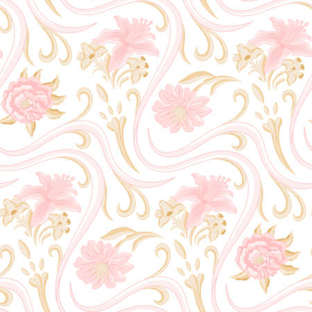 Vintage decorative floral vector seamless pattern design. Awesome for spring summer vintage fabric, textile, wallpaper, scrap booking, gift wrap, invitation, and clothing.のイラスト素材