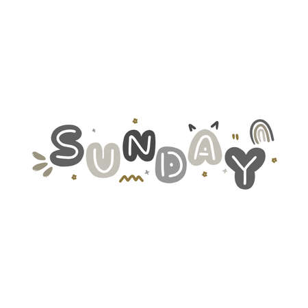 Awesome illustrated sunday word weekend typography with cute doodle vector element.のイラスト素材