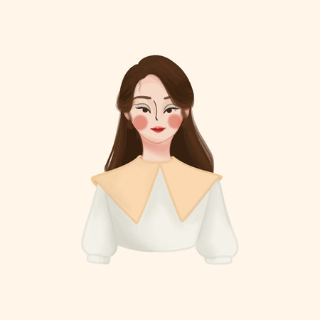 Pretty girl hand drawn illustration vector with white and light brown fashion. Portrait of a beautiful woman.のイラスト素材