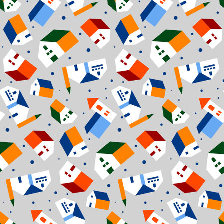 Flat House Vector Seamless Pattern. Awesome for classic product design, fabric, backgrounds, invitations, packaging design projects. Surface pattern design.のイラスト素材