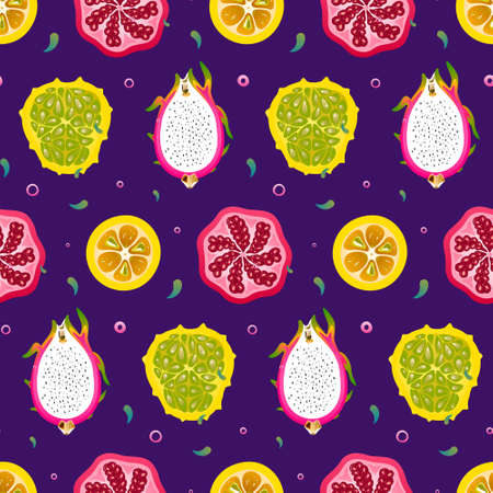 Fresh Fruit Vector Seamless Pattern. Awesome for classic product design, fabric, backgrounds, invitations, packaging design projects. Surface pattern design.のイラスト素材