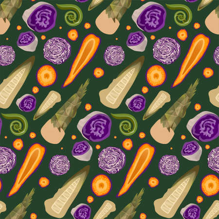 Vegetable Vector Seamless Pattern. Awesome for classic product design, fabric, backgrounds, invitations, packaging design projects. Surface pattern design.のイラスト素材