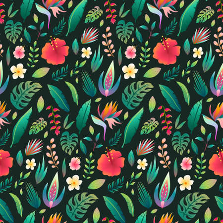 Tropical Vector Seamless Pattern. Awesome for classic product design, fabric, backgrounds, invitations, packaging design projects. Surface pattern design.のイラスト素材