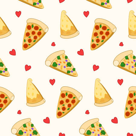 Pizza Drawing Vector Seamless Pattern. Awesome for classic product design, fabric, backgrounds, invitations, packaging design projects. Surface pattern design.のイラスト素材