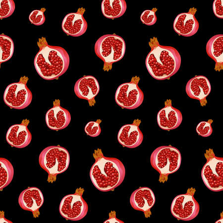 Pomegranate Fruit Vector Seamless Pattern. Awesome for classic product design, fabric, backgrounds, invitations, packaging design projects. Surface pattern design.のイラスト素材