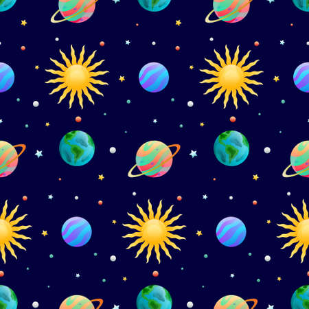 Space Planet Vector Seamless Pattern. Awesome for classic product design, fabric, backgrounds, invitations, packaging design projects. Surface pattern design.のイラスト素材