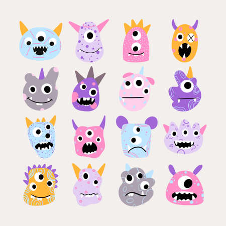 Set of abstract hand drawn doodle cute monster character. Abstract contemporary modern trendy vector...